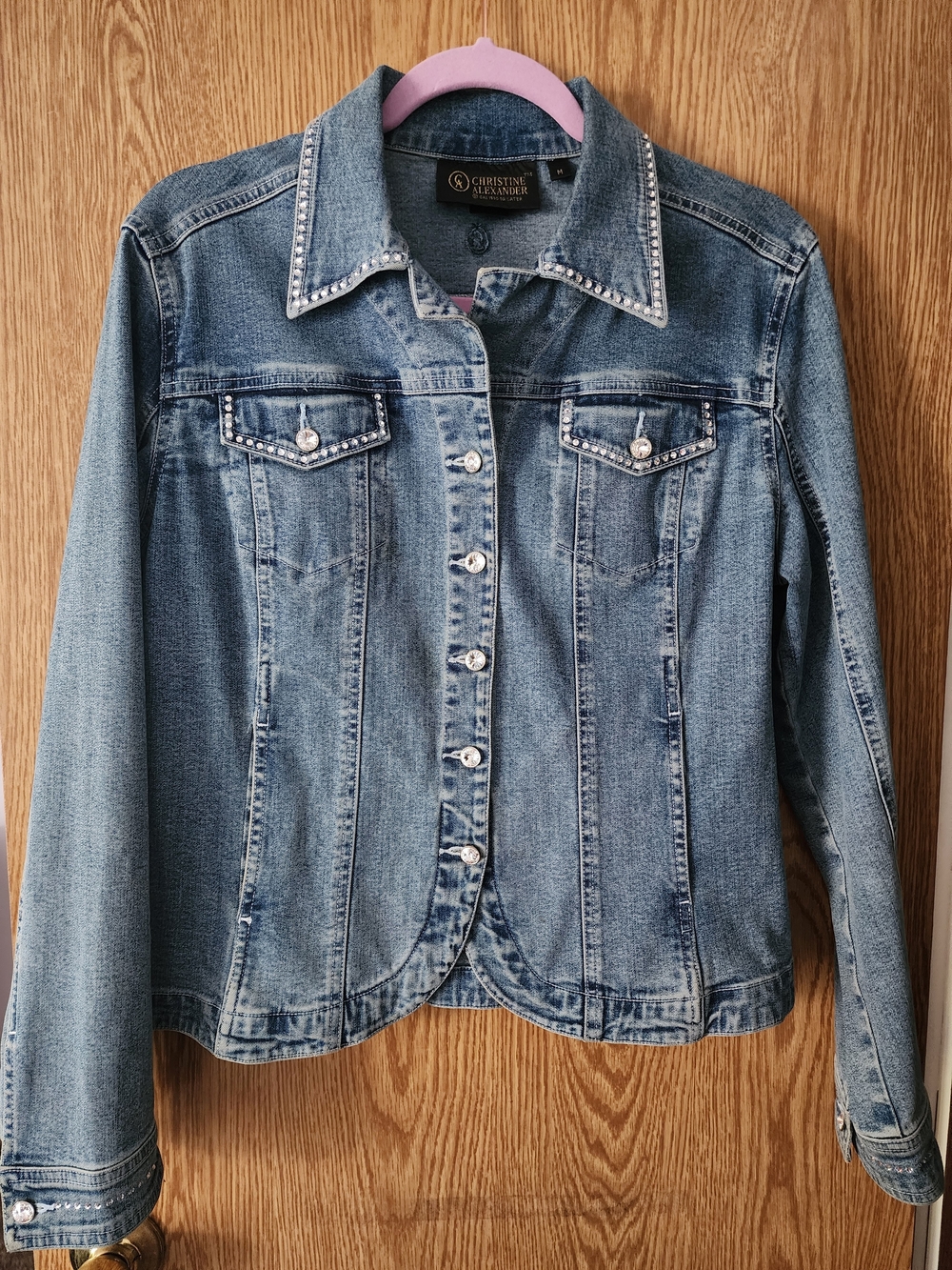 Christine Alexander Light Blue Denim Jacket with Crystal Stud Trim